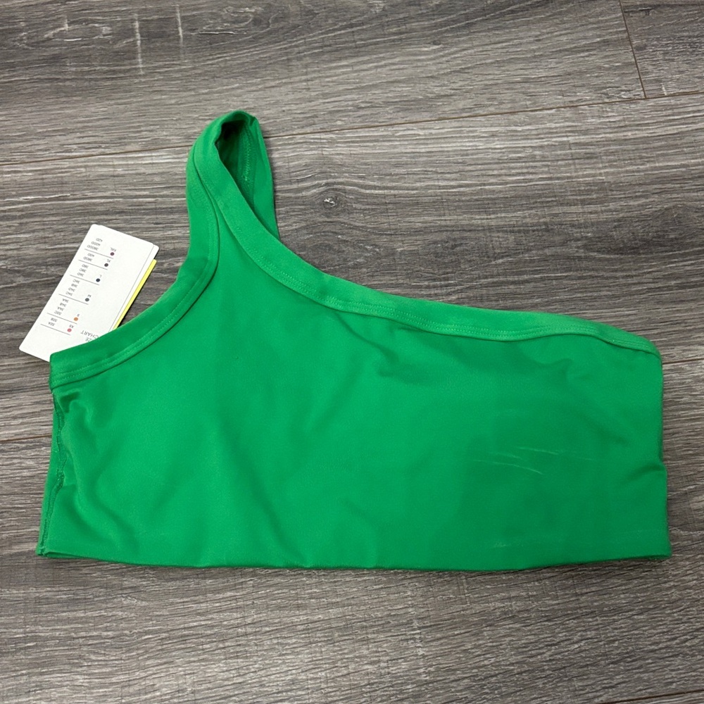 target all in motion green one shoulder bra